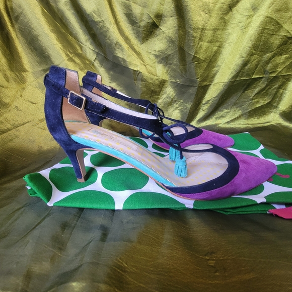 Boden Women's Purple and Navy Colorblock Alice Mid Heels - Picture 4 of 7